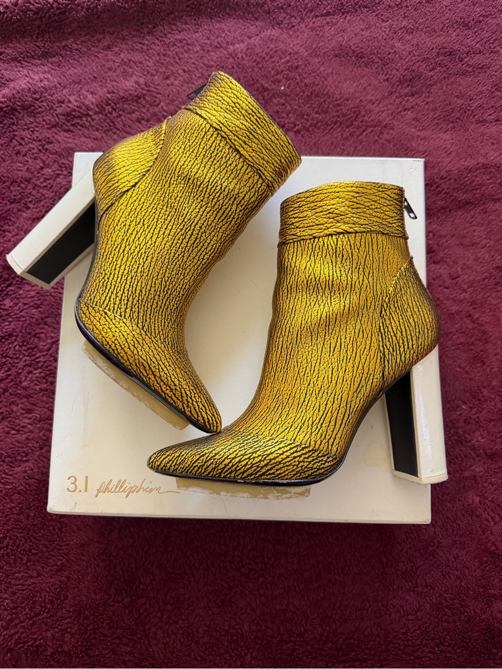 3.1 Phillip Lim Metallic Gold Leather Ankle Boots